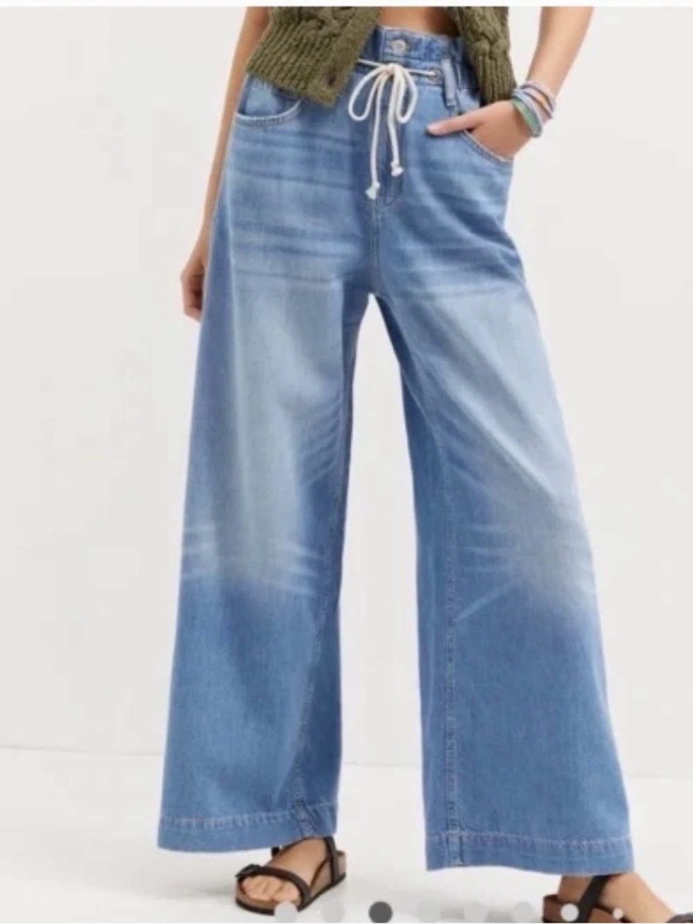 Pilcro Anthropologie Jeans Womans 27P The Coastal Wide Leg High Rise Drawstring - Picture 1 of 9